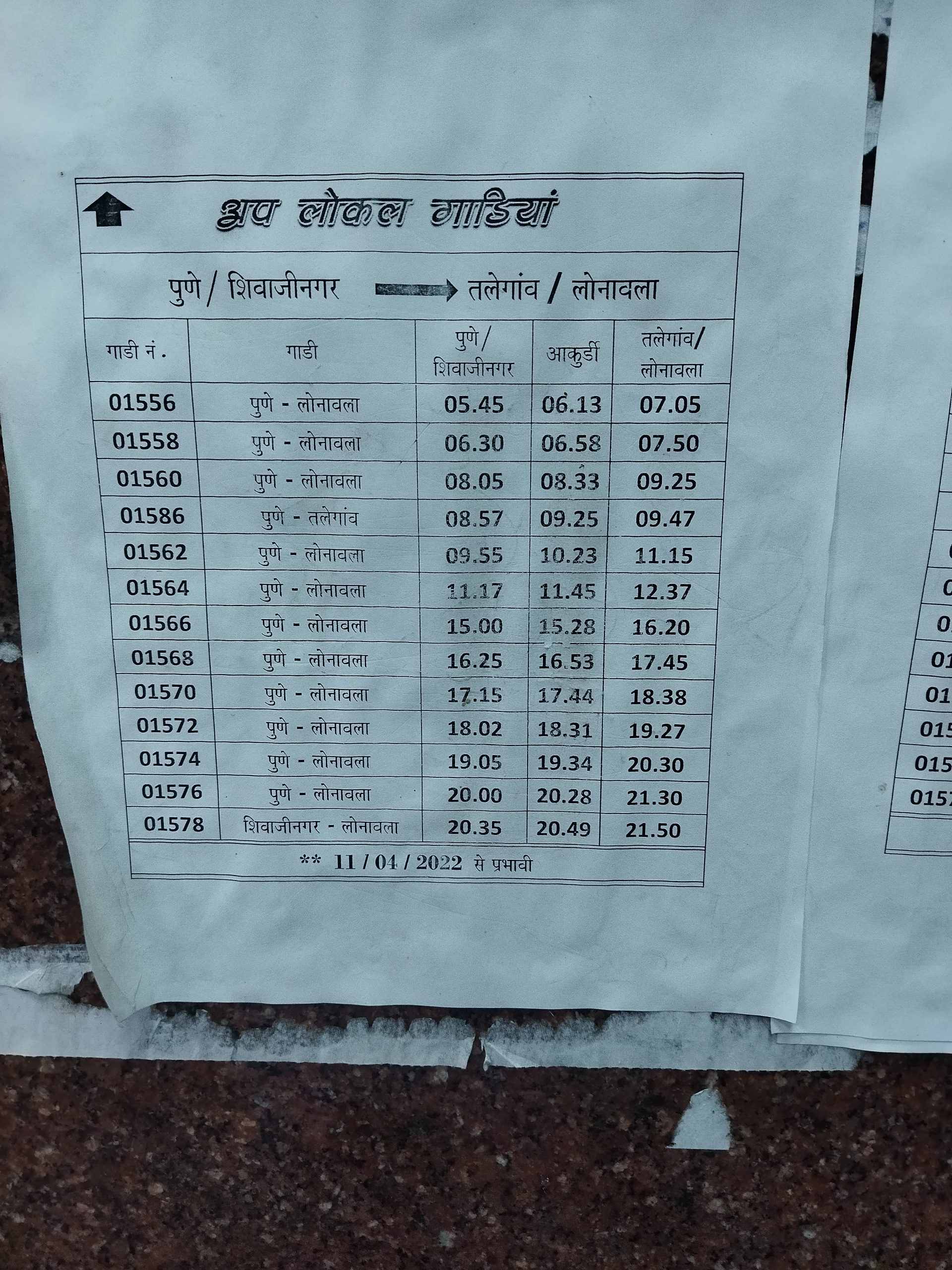 Pune to lonavala local train time table